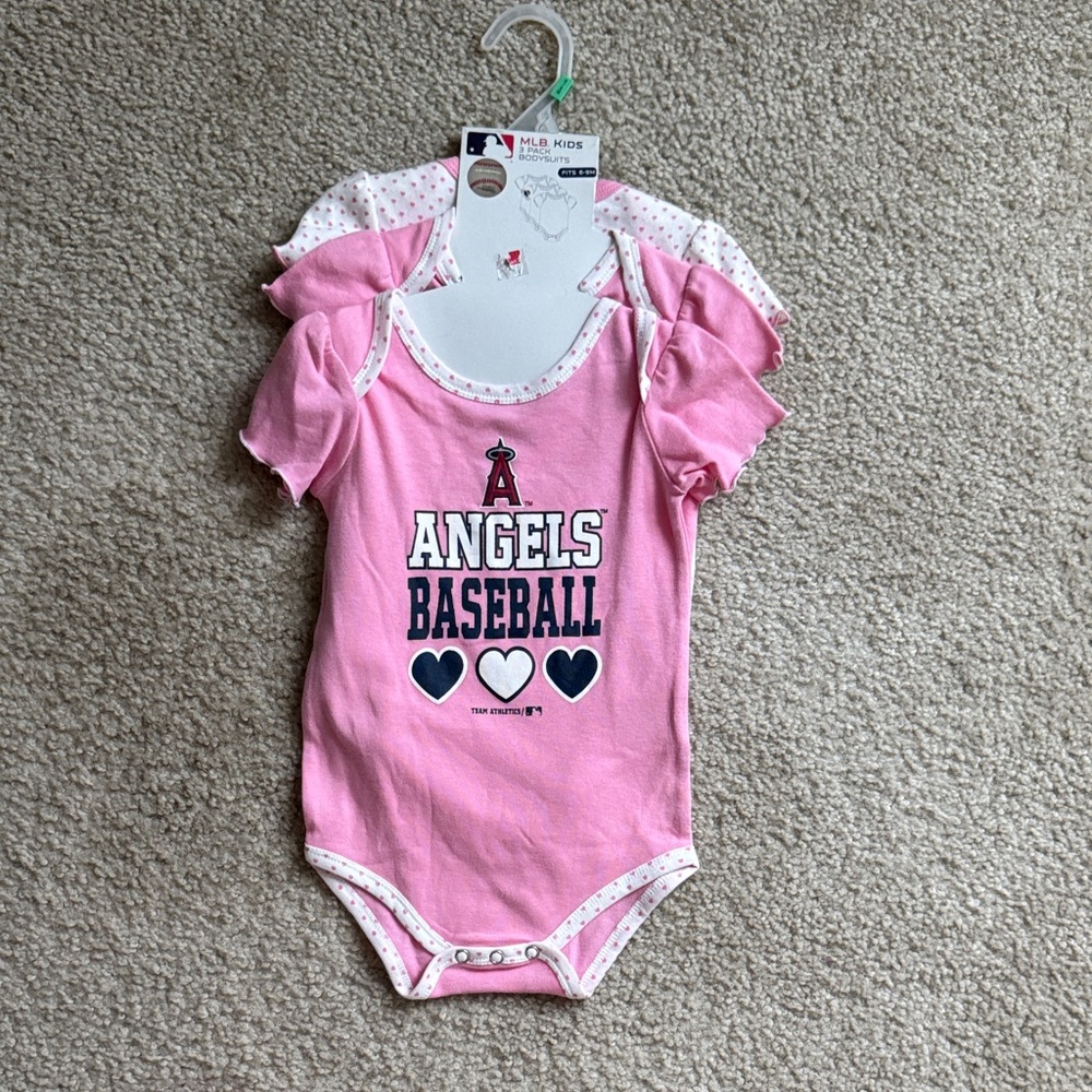 6-9months, Angels Baseball Pink Kids One Piece, set of 3
